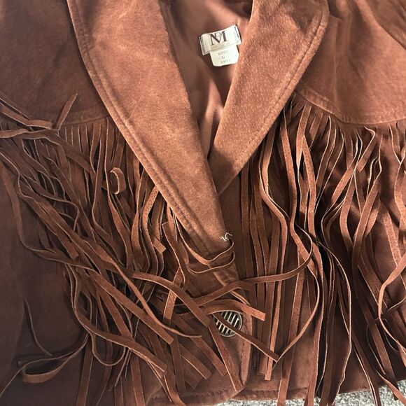1970s Brown Suede Fringe Jacket Cropped Western Boho Leather Festival Women’s L - Picture 4 of 16